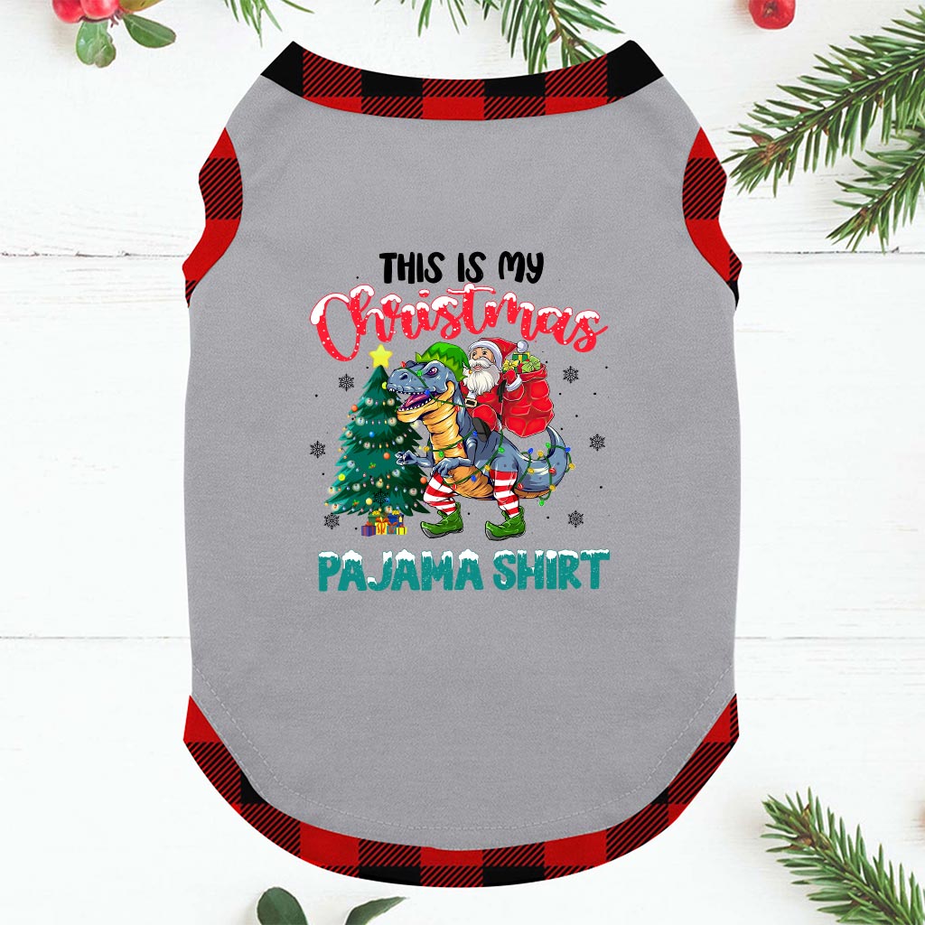 Santa Claus On The Dinosaur Cute Christmas Pajamas Gray