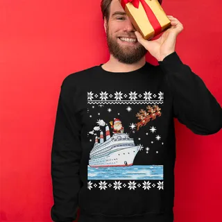 Santa Reindeer Ship Men's Ugly Christmas Sweater