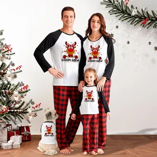 Plaid Funny Moose Family Holiday Pajamas Cousin Crew