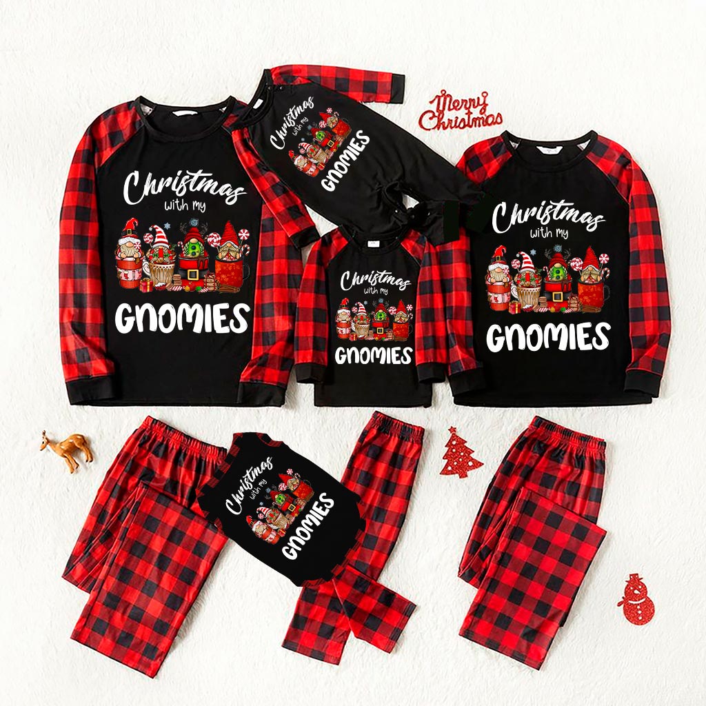 Cute Gnomies Matching Christmas Pajamas With Dog