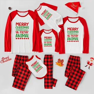 Funny Quotes Ugly Christmas Pajamas For Family Ya Filthy Animal