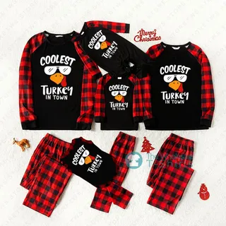 Cheerful Turkey in Town Matching Thanksgiving Pjs Sets