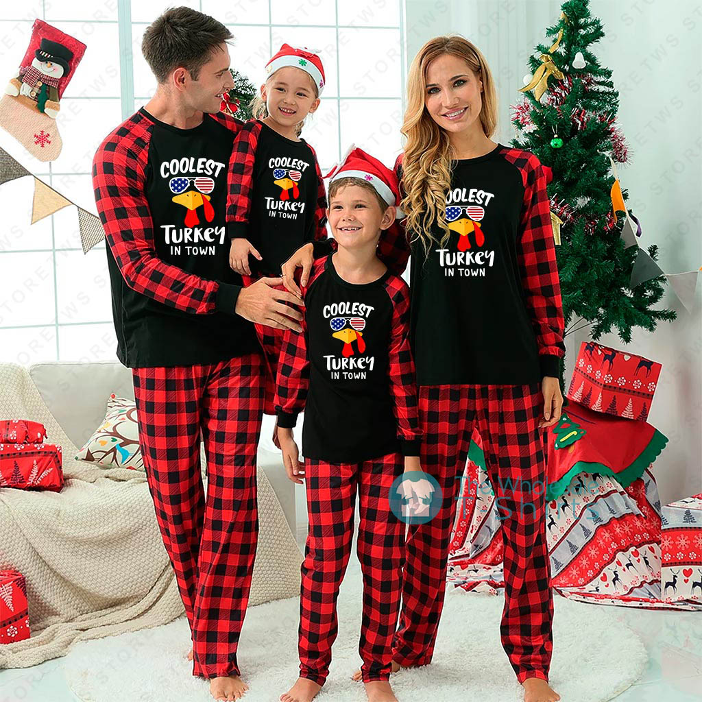 Family Matching Thanksgiving PJs With Blessed Turkey