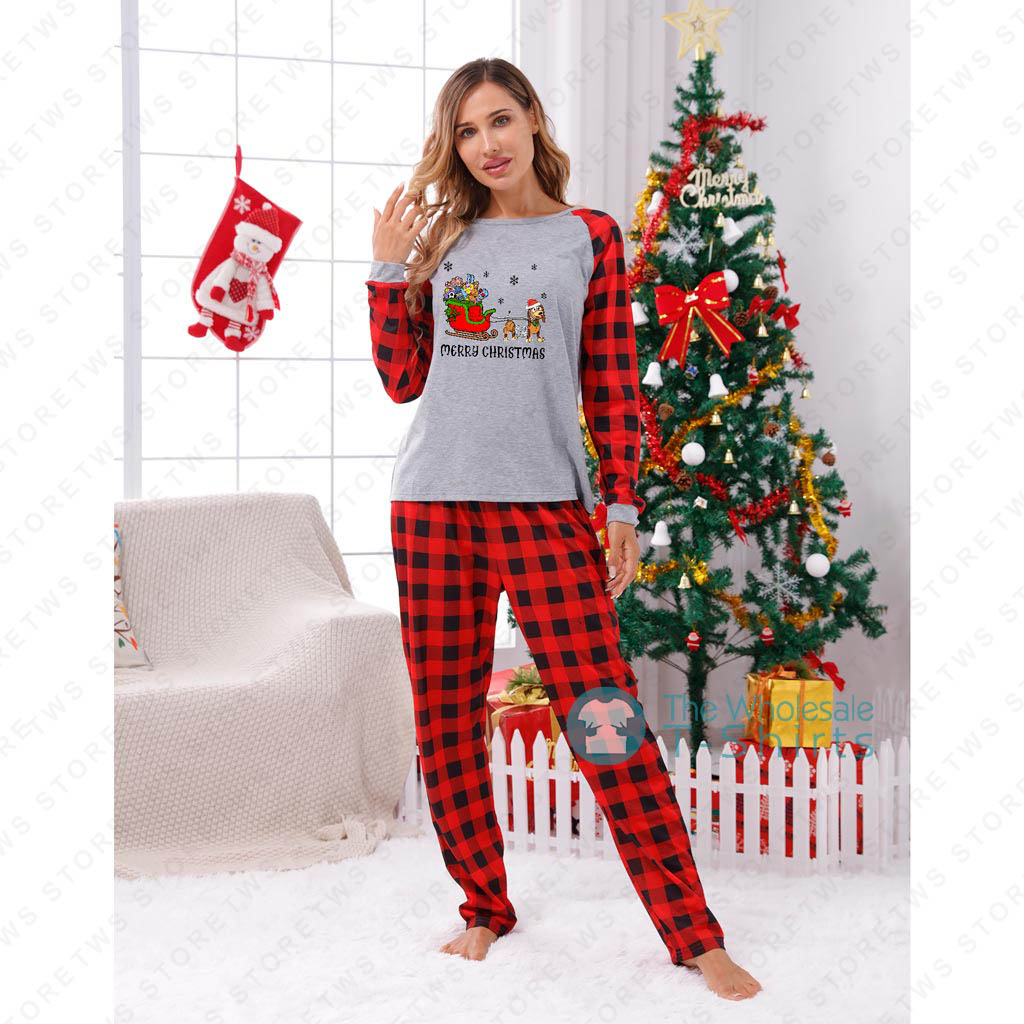 Cute Dachshund Christmas Pajamas Family Plaid