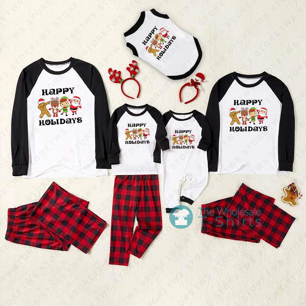 Black And White Plaid Christmas Characters Family Pjs