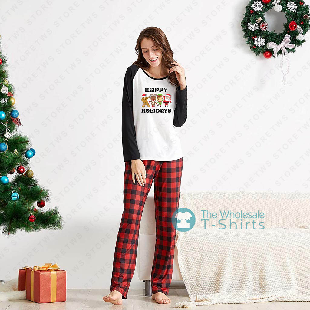 Black And White Plaid Christmas Characters Family Pjs