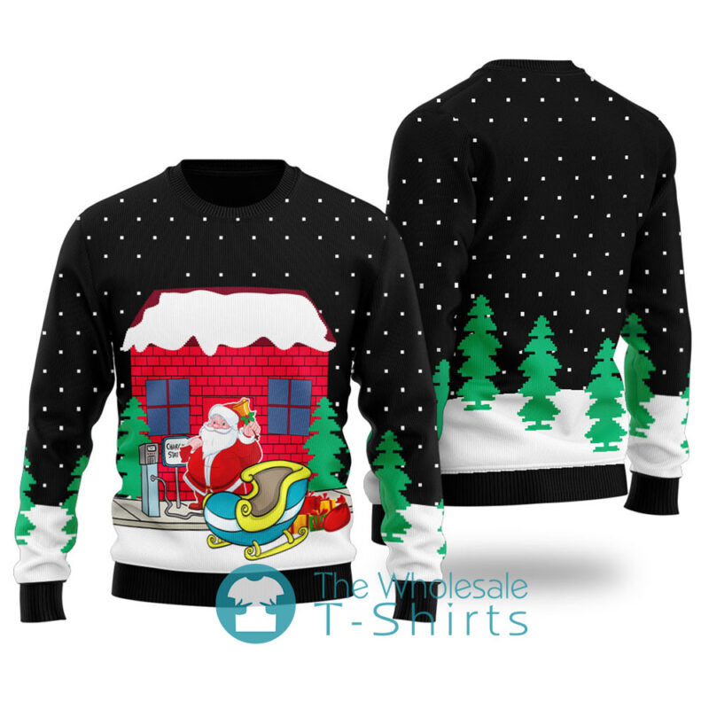 Santa Charging Station Ugly Christmas Sweater Black