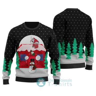 Funny Snowman Naughty Santa Christmas Sweater Black