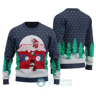 Naughty Santa Snowman Ugly Sweater Navy