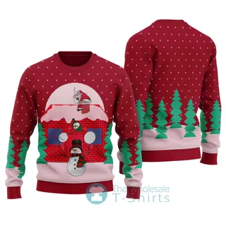 Funny Santa Snowman Ugly Christmas Sweater Cardinal Red