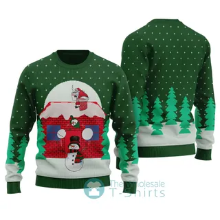 Naughty Santa Snowman Christmas Sweater Forest Green