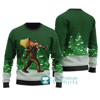 Bigfoot With A Major Award Ugly Sweater Forest Green