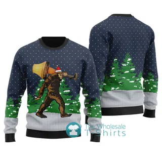 Bigfoot With A Major Award Ugly Sweater Navy