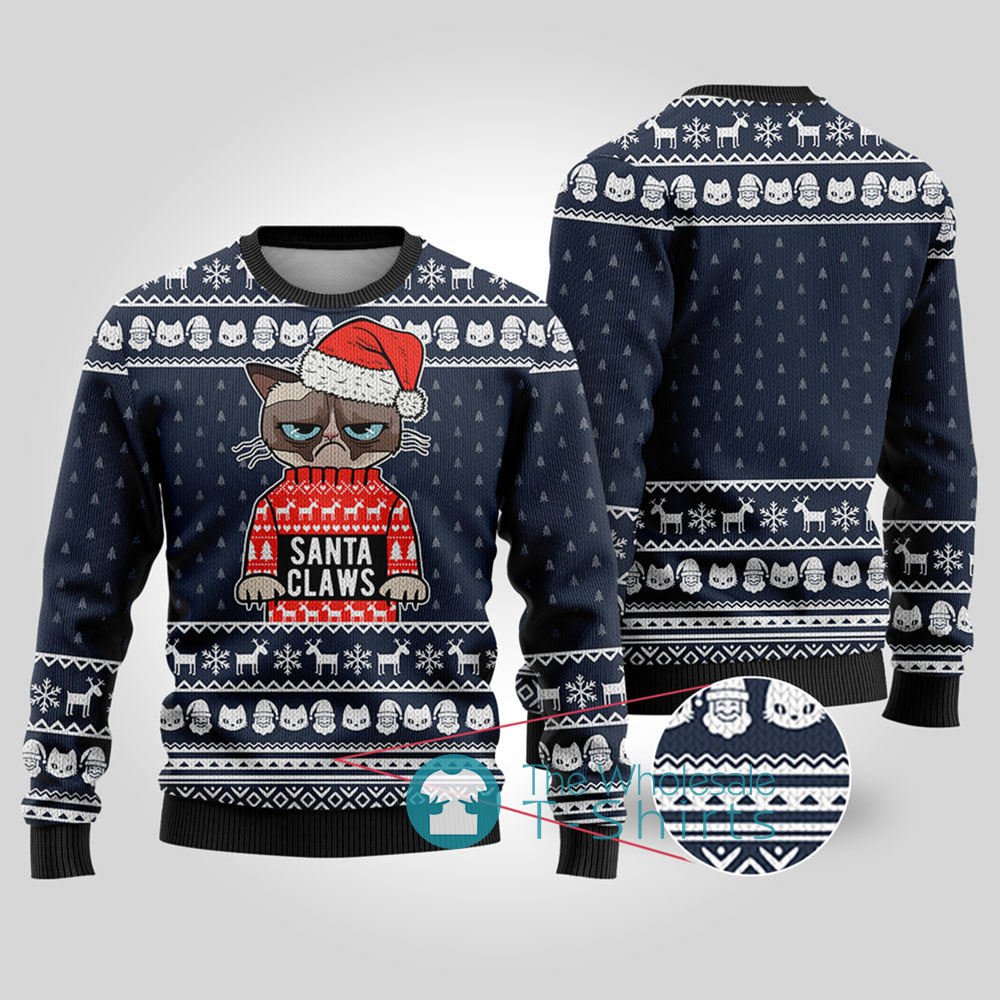 Ugly Santa Claws Cat Christmas Sweater Navy - variant image 1