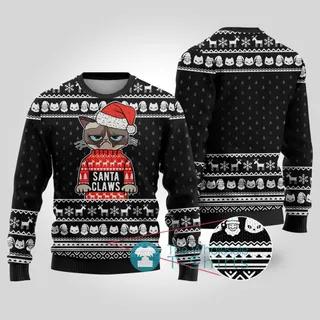 Ugly Santa Claws Cat Christmas Sweater Black