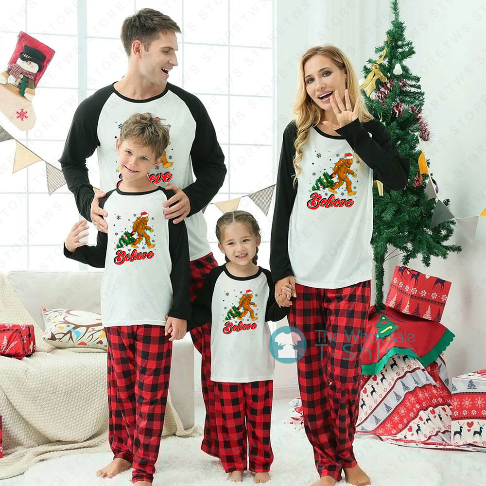 Believe Big Foot Matching Christmas Pajamas With Dog - variant image 1