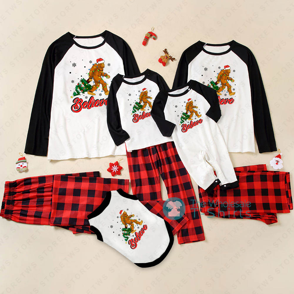 Believe Big Foot Matching Christmas Pajamas With Dog