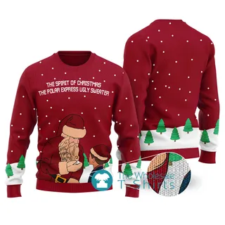 The Spirit Of Christmas The Polar Express Ugly Sweater Cardinal Red