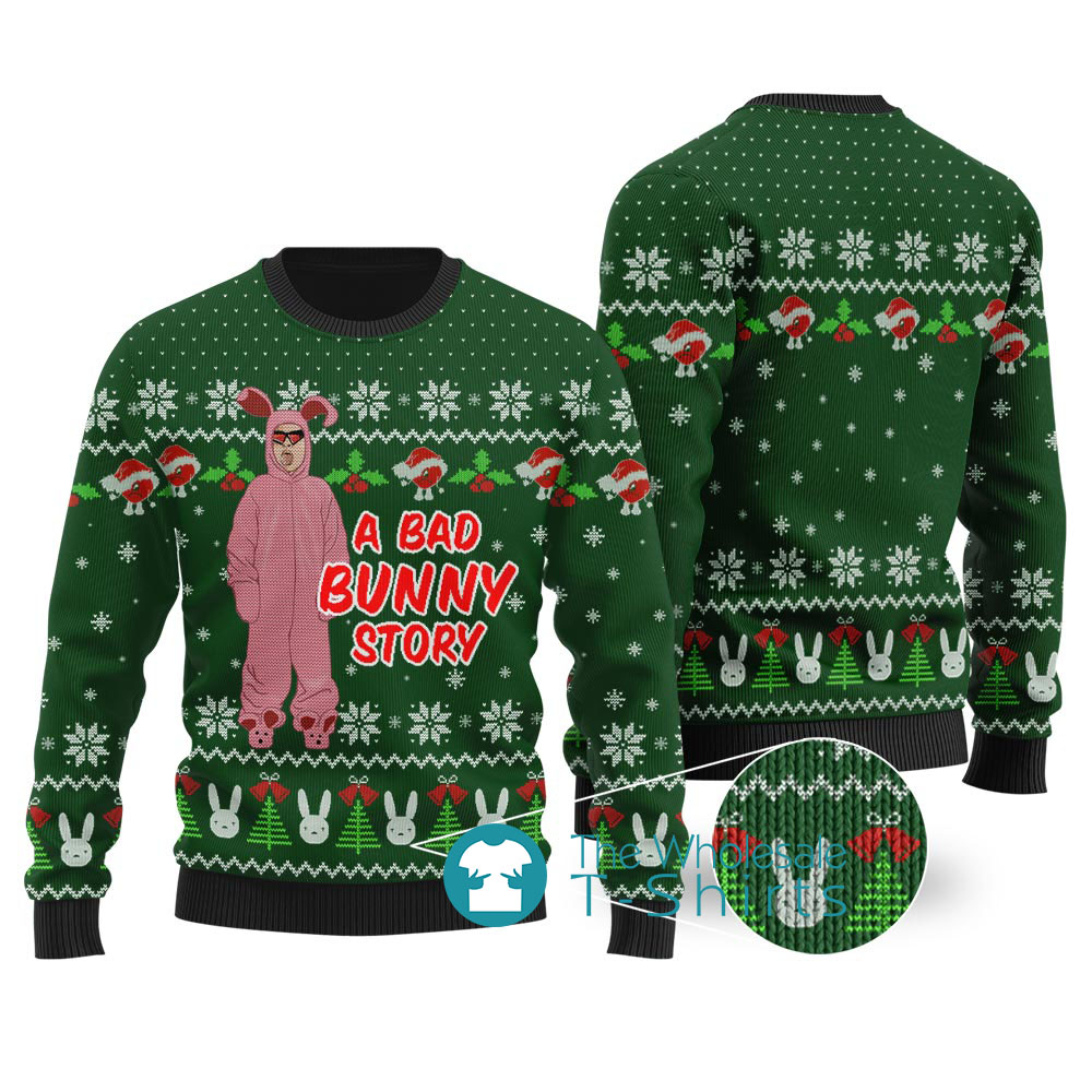 A Bad Bunny Story Ugly Christmas Sweater Forest Green - variant image 1