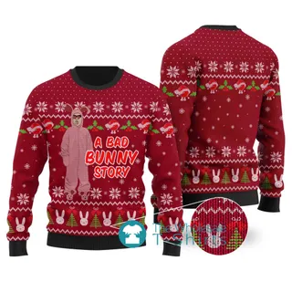 A Bad Bunny Story Ugly Christmas Sweater Cardinal Red