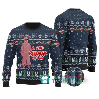 A Bad Bunny Story Ugly Christmas Sweater Navy