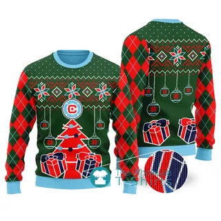 Funny Chicago Fire Ugly Christmas Sweater Forest Green
