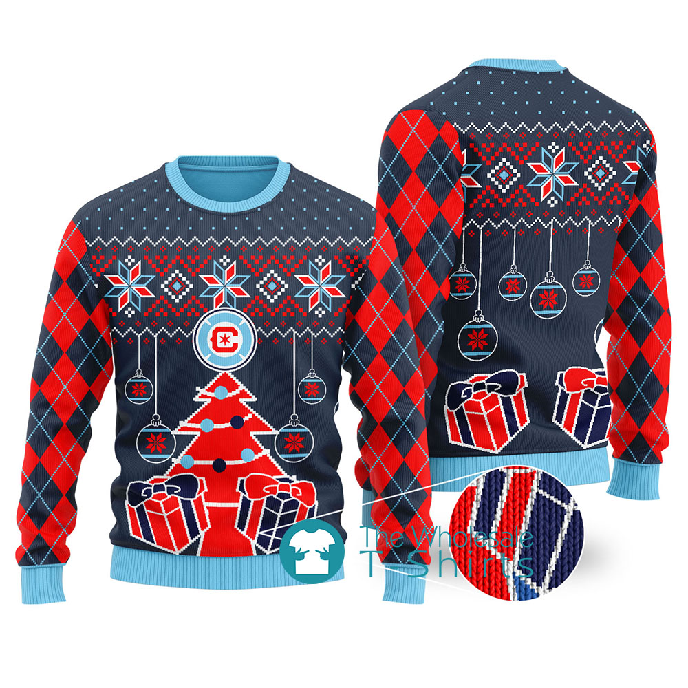 Funny Chicago Fire Ugly Christmas Sweater Navy - variant image 1