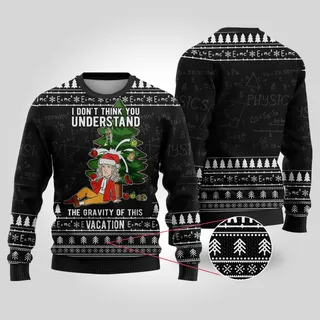 Funny Science Isaac Newton Ugly Christmas Sweater Black