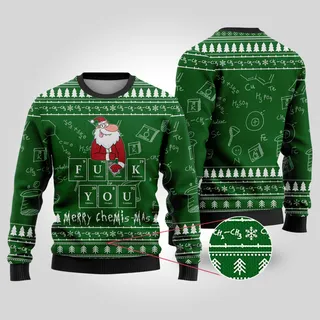 Merry Chemis-mas Chemistry Christmas Sweater Forest Green