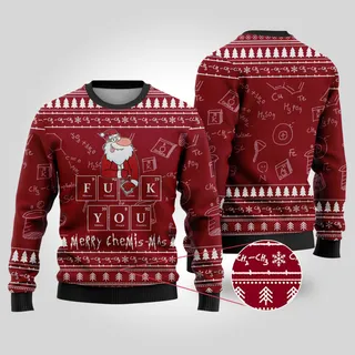 Merry Chemis-mas Chemistry Christmas Sweater Cardinal Red
