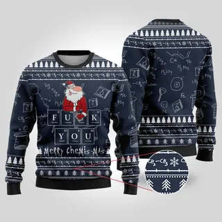 Merry Chemis-mas Chemistry Christmas Sweater Navy