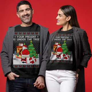 Your Present Is Under The Tree Funny Santa Ugly Christmas Sweater