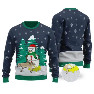 Funny Snowman Christmas Sweater Navy Color