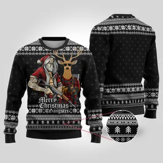 Black Tattooed Santa Ugly Christmas Sweater