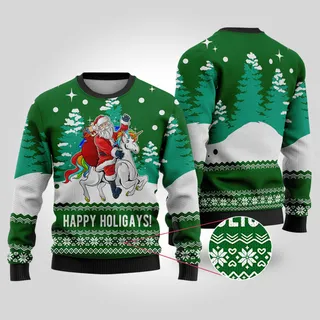 Forest Green Funny Santa Happy Holigays Christmas Sweater