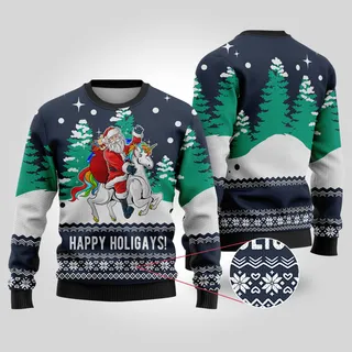 Navy Funny Santa Happy Holigays Christmas Sweater