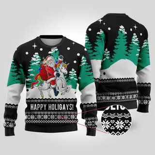 Black Funny Santa Happy Holigays Christmas Sweater