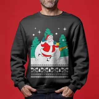 Men's Snowman Scrolling Santa National Lampoon Ugly Christmas Sweater