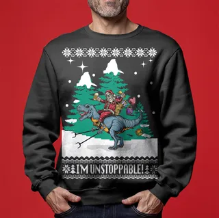 Men's Funny Santa T-Rex Ugly Christmas Sweater