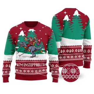 Funny Santa T-Rex Cardinal Red Ugly Christmas Sweater