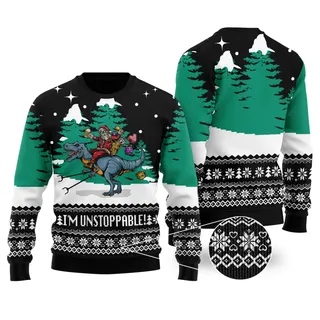 Funny Santa T-Rex Black Ugly Christmas Sweater