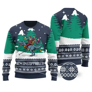 Funny Santa T-Rex Navy Ugly Christmas Sweater