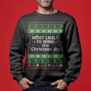 Most Likely To Bring The Christmas Joy Men's Ugly Christmas Sweaters