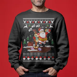 Men's Reindeer Santa Selfie HO HO HO Ugly Christmas Sweater