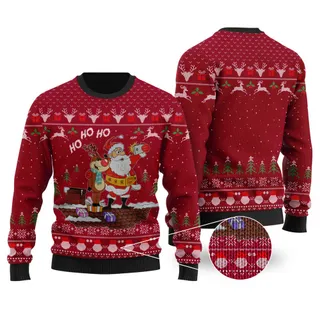Reindeer Santa Selfie HO HO HO Christmas Sweater Cardinal Red