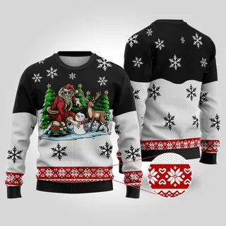 Funny Santa Skateboard Christmas Sweater Black