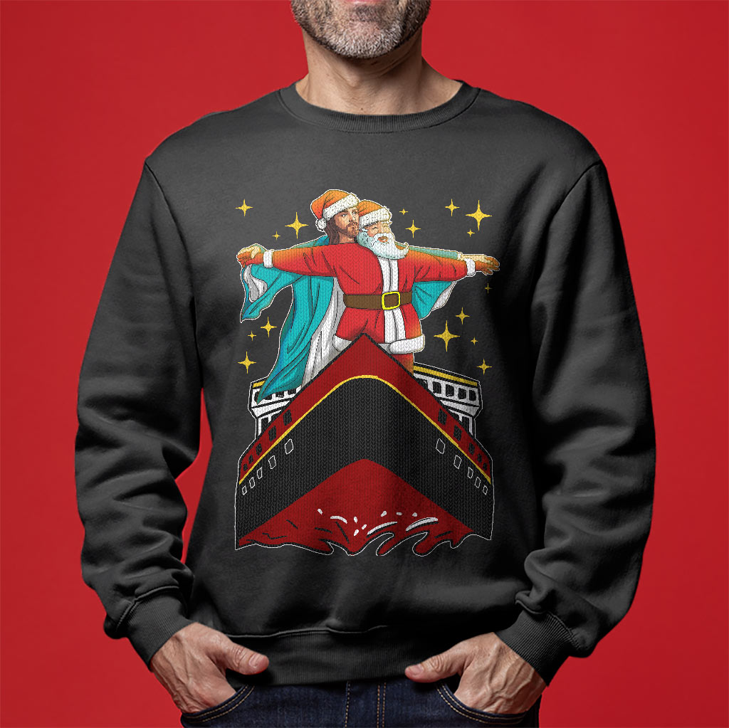Men's Jesus And Santa Titanic Ugly Christmas Sweater