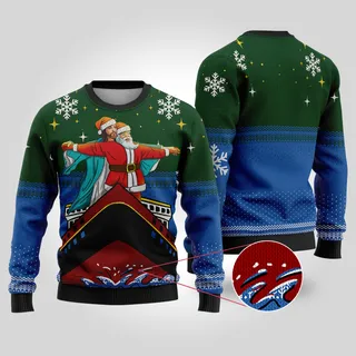 Jesus And Santa Titanic Ugly Christmas Sweater Forest Green