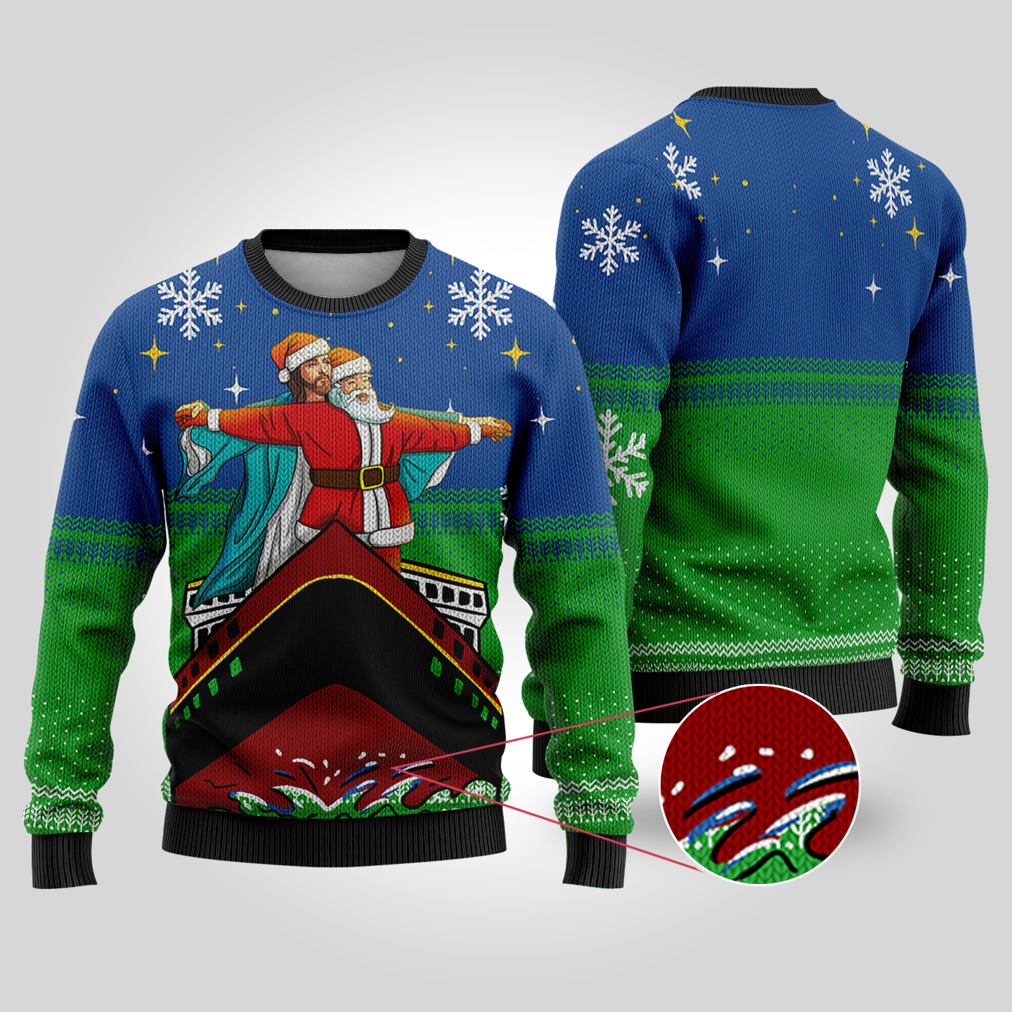 Jesus And Santa Titanic Ugly Christmas Sweater Royal