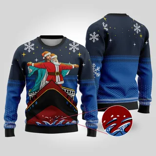 Jesus And Santa Titanic Ugly Christmas Sweater Navy